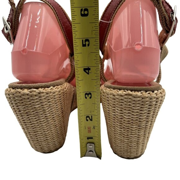 Gant Womens 8 Red Leather Espadrille Wedge Sandals Strappy Slingback Coachella - Picture 6 of 11